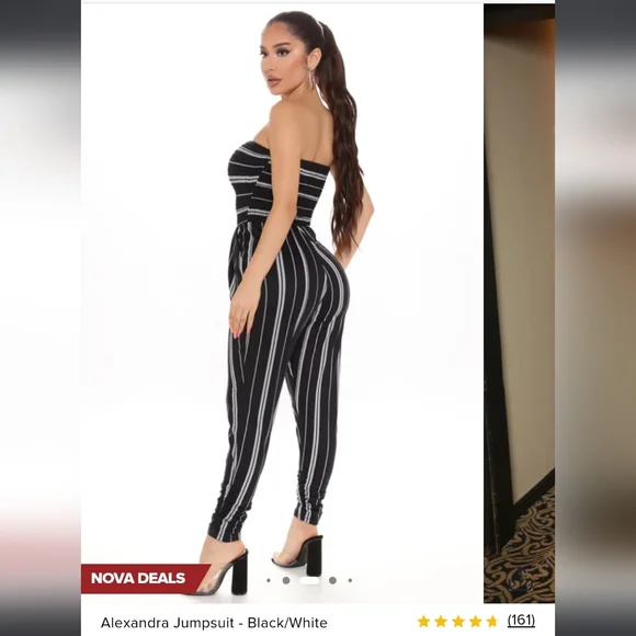 Fashion Nova Black and White Striped Alexandria Jumpsuit M - Picture 2 of 8